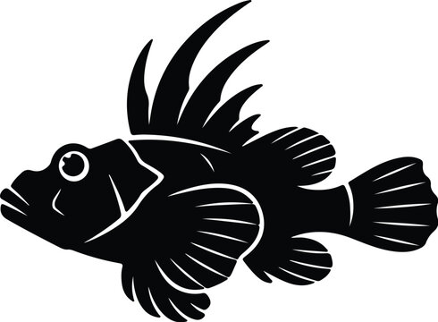 Vector silhouette sculpin fish profile view aggressive marine animal illustration design