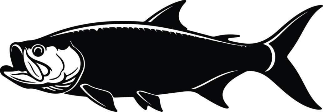 Vector silhouette tarpon fish illustration for sport fishing logo design