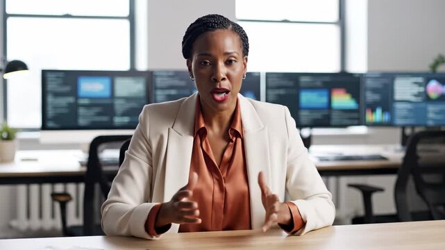 Businesswoman, leadership and professional success in a modern office environment for strategic planning, corporate growth and innovative solutions with confident executive presenting data analysis