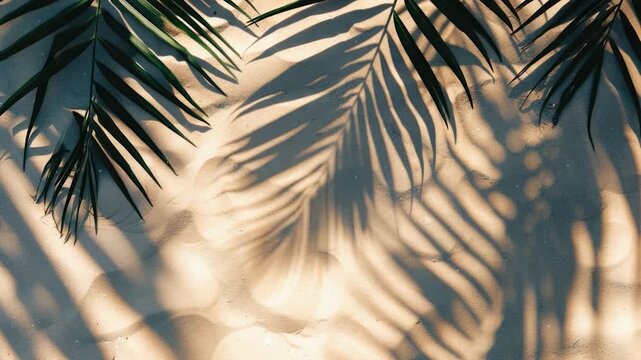 Video A single palm leaf creates a distinctive shadow on a wall, suitable for use in designs related to nature, simplicity, and minimalism