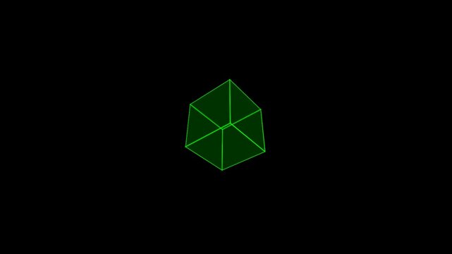 Striking Green Wireframe Cube Display on a Deep Black Background