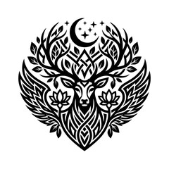Obraz premium A deer with antlers and a crescent moon