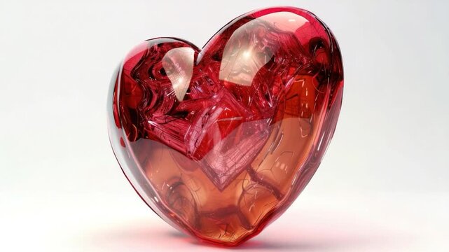 Video A red glass heart-shaped object on a white surface, suitable for decoration or gift wrapping