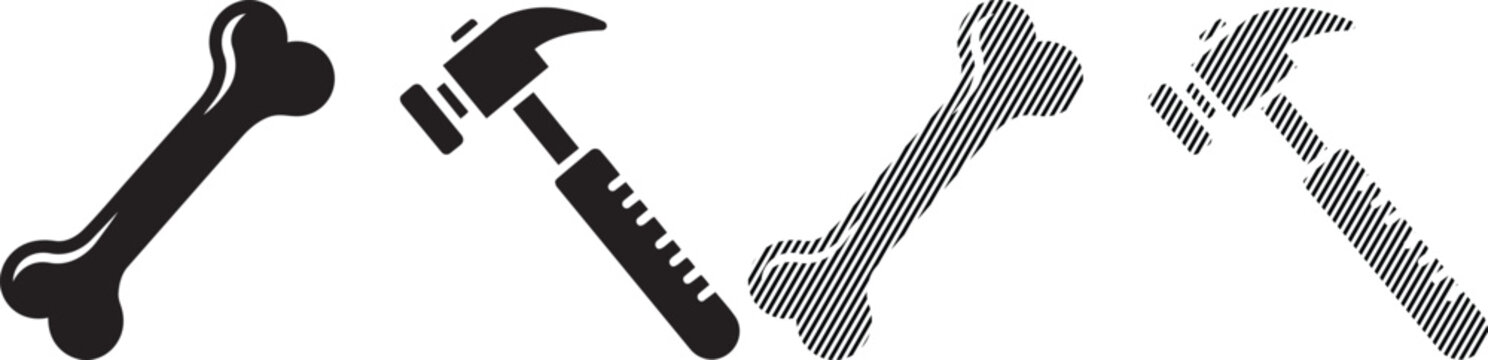 Depiction of various bone and tool representations in a sequential visual format