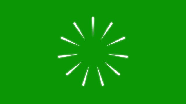 Circle motion graphic fireworks line spark burst animation, flat, vector explosions motion effects video, and glowing geometric spark trails on transparent green screen background. 4k background