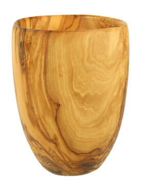 Olive Wood Cup Isolated on White Background &ndash; Natural Handmade Wooden Drinkware