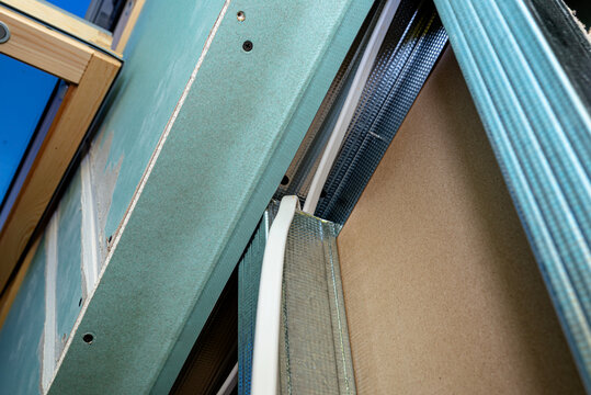 Drywall plasterboard installation system during attic renovation