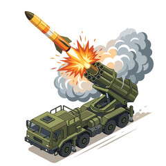 Naklejka premium isometric vector missile launcher vehicle launching a missile 10