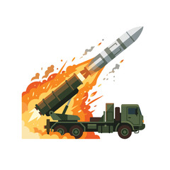 Naklejka premium vector flat missile launcher vehicle launching a missile 7