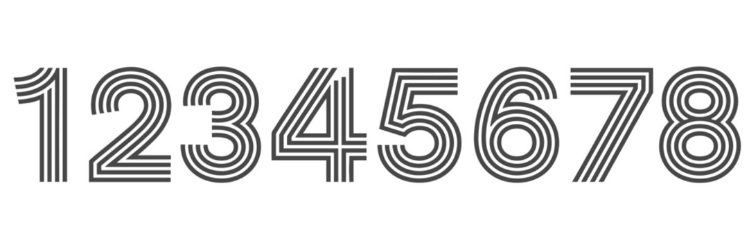 Stylized Numbers One to Eight with Parallel Lines digits
