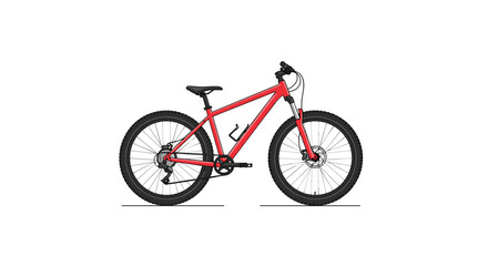 Fototapeta premium A red mountain bike with black tires is parked on a white background.