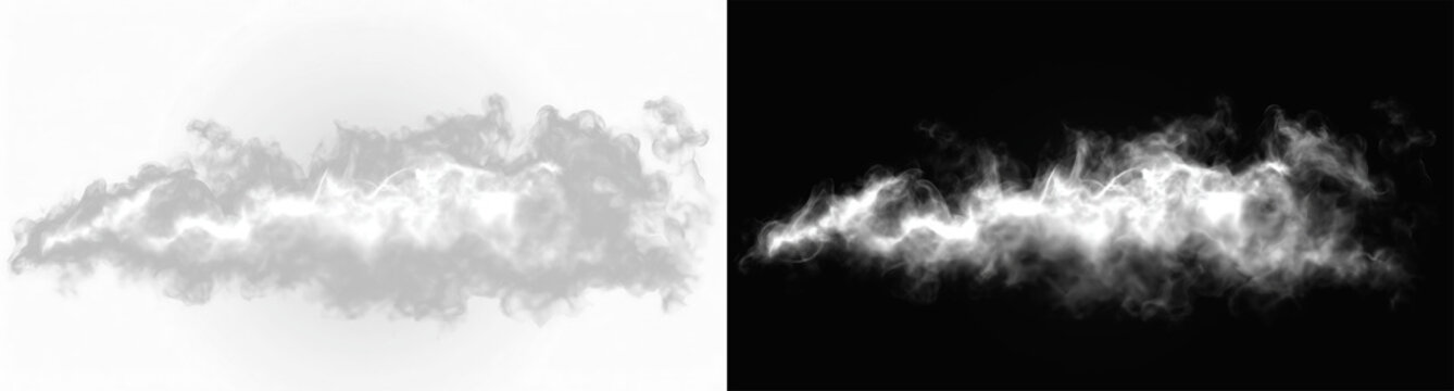 Detailed textured smoke cloud and white steam on transparent background