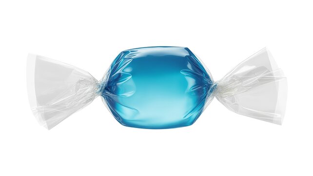 Single blue candy wrapped in clear plastic sweet wrapper