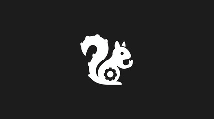 Fototapeta premium A white squirrel illustration featuring a cog inside its body against a solid black background