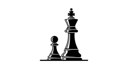 Fototapeta premium Black chess king and pawn silhouettes facing forward.