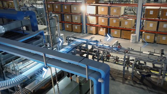 Ceramic tiles moving on the production line. Making of ceramic tiles on a fully automated factory. The interior of the Smart Factory is controlled by artificial intelligence. Inside