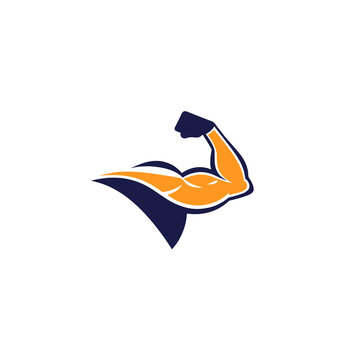 Muscular bicep flexing arm logo, representing strength, fitness, and power Bold graphic design for gym, sports, and bodybuilding brands Concept of health and achievement