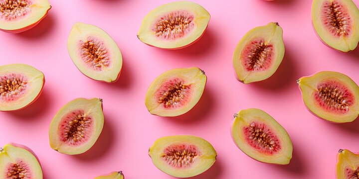 Abbondanza dei frutti di guava tagliati a met Un mosaico delizioso perfetto come sfondo ripetuto.