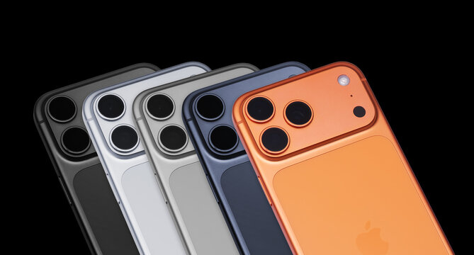 Editorial conceptual render of the new Apple iPhone 17 Pro Max showcasing a redesigned camera module in multiple colors - Sonora, Mexico - March 19, 2026