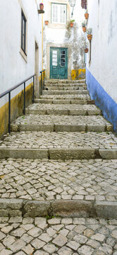 Europe, Portugal, Obidos.  Walking the side streets of Obidos.