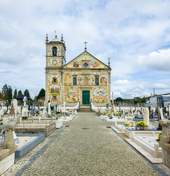 Europe, Portugal, Aveiro, Ovar.  The colorful tiled Igreja Matriz de Santa Maria de V&aacute;lega church.