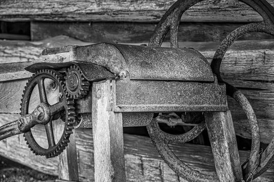 Farm equipment at the Mountain Farm Museum in the Smoky Mountains National Park, USA