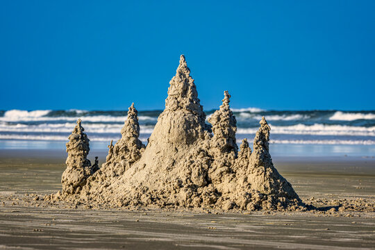 Stunning Sandcastle Art on a Pristine Beach &ndash; Discover the Ultimate Coastal Adventure, Florida, New Smyrna Beach, USA