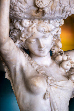 Exquisite Marble Sculpture: Explore the Timeless Beauty of Classical Artistry - A Close-up of Intricate Carvings and Elegant Design, Florida, St. Augustine, USA