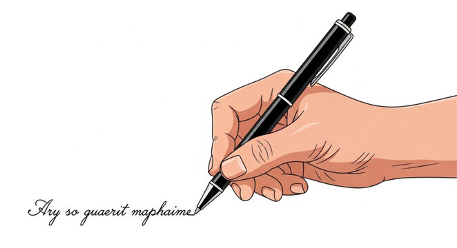Hand holding a pen writing on paper with elegant cursive script.