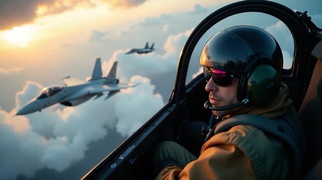 Video Pilot's seat in military aircraft, ideal for aviation and defense projects