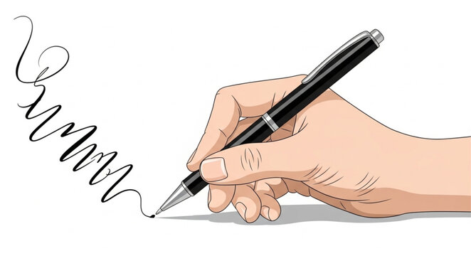 Hand Writing with Pen - Illustration of Signature or Text Creation.