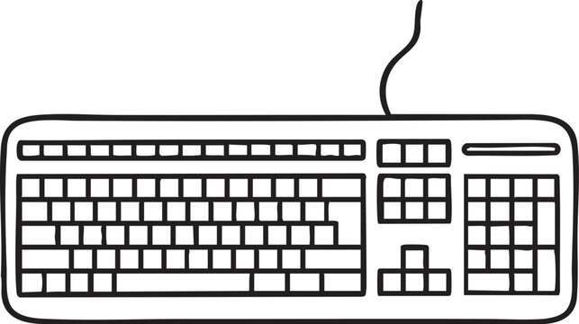 Simple line art illustration of a computer keyboard a basic input device for typing and data entry isolated on a white background
