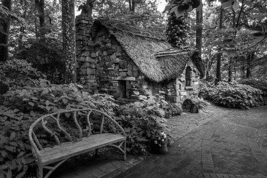 Charming Stone Cottage with Thatched Roof Nestled in Winterthur's Enchanted Woods, Delaware, USA