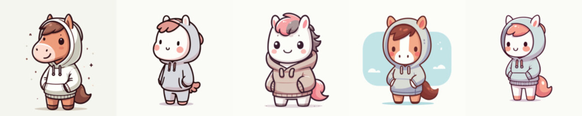 Fototapeta premium cute horse vector wearing hoodie