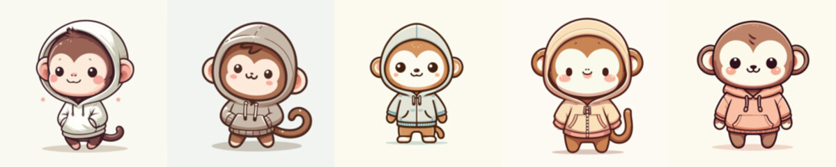 Obraz premium cute monkey vector wearing hoodie