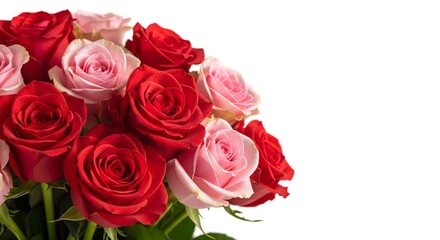 Fototapeta premium A bouquet of red and pink roses on a white background