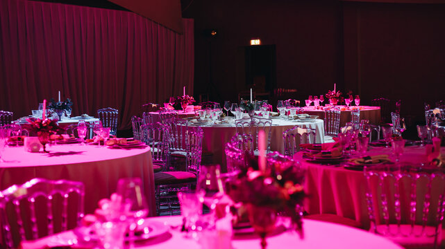 Elegant Wedding Reception Hall with Lighting