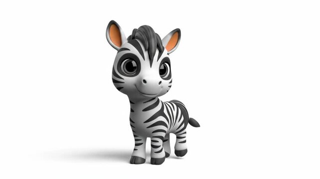 Cute cartoon baby zebra character standing on white background.