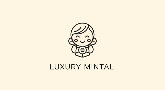 Adorable Baby Emblem Featuring a Chubby Child Embracing a Mintal Object, Perfect for Branding and Design Projects