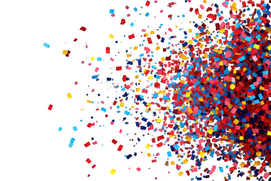 Brightly colored confetti pieces, including red, yellow, and blue, exploding across the frame, ideal for festive overlays