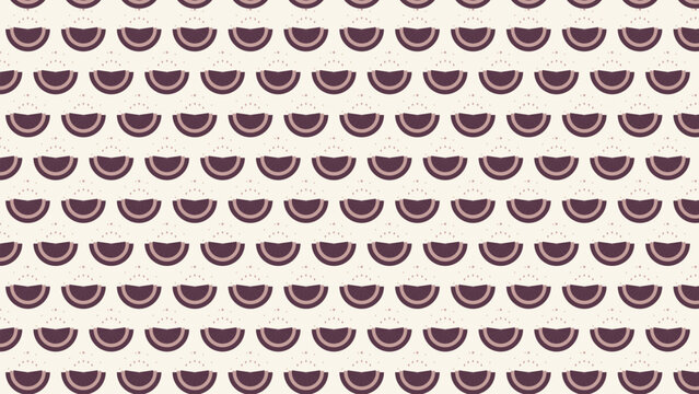 Seamless vector pattern with repeating dark brown half-circle shapes arranged in horizontal rows on a textured off-white background, creating a modern and abstract decorative design for digital