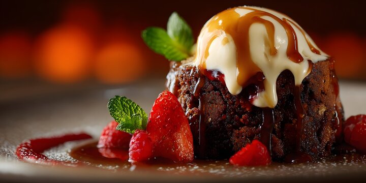 Setting sun dissolve into vibrant hue over Cape Town's coastline allure of rich South African Malva Pudding cannot denied clean professional stock photo sharp macro photography style cinematic realism
