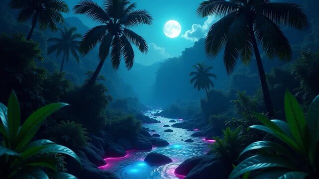 Video A serene natural scene with a river meandering through a dense and vibrant green forest