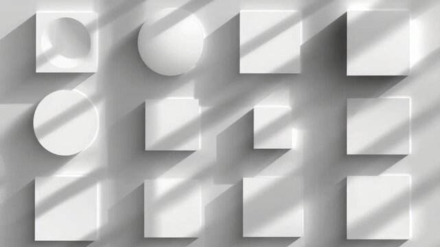 Video A minimalist composition featuring a set of white cubes with shadows on a gray background, suitable for use in modern design and art projects
