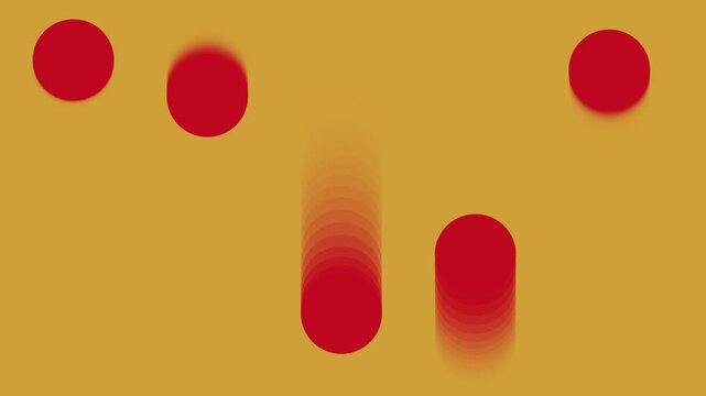 Abstract animation of red jumping spheres on a warm background. Seamless loop with motion blur effect. Dynamic minimalist backdrop for YouTube intro, VJ loop, and modern social media content.