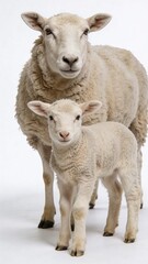 Obraz premium A mother sheep with her lamb, highlighting the bond of nature and family. Perfect for themes related to agriculture, peace, and wildlife.