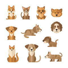 Fototapeta premium Collection of various dog illustrations on a white background