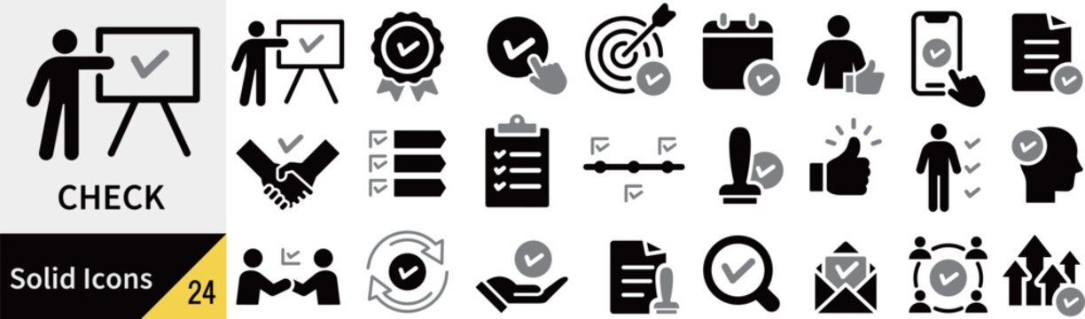 ベクターのチェックに関するシルエットアイコンセット
