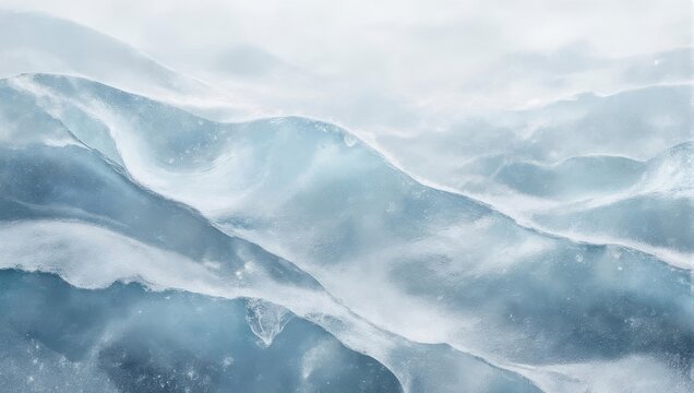 Abstract view of undulating frozen surface, with a touch of mist and ice particles