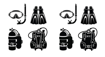 Black scuba diving gear set in a distinctive silhouette © mst